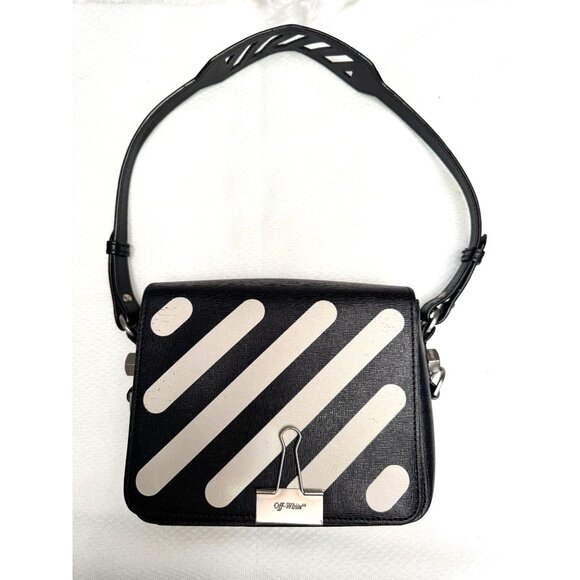 Off-White‎ Diagonal Stripe Flap Bag With Binder Clip Closure - Picture 3 of 12
